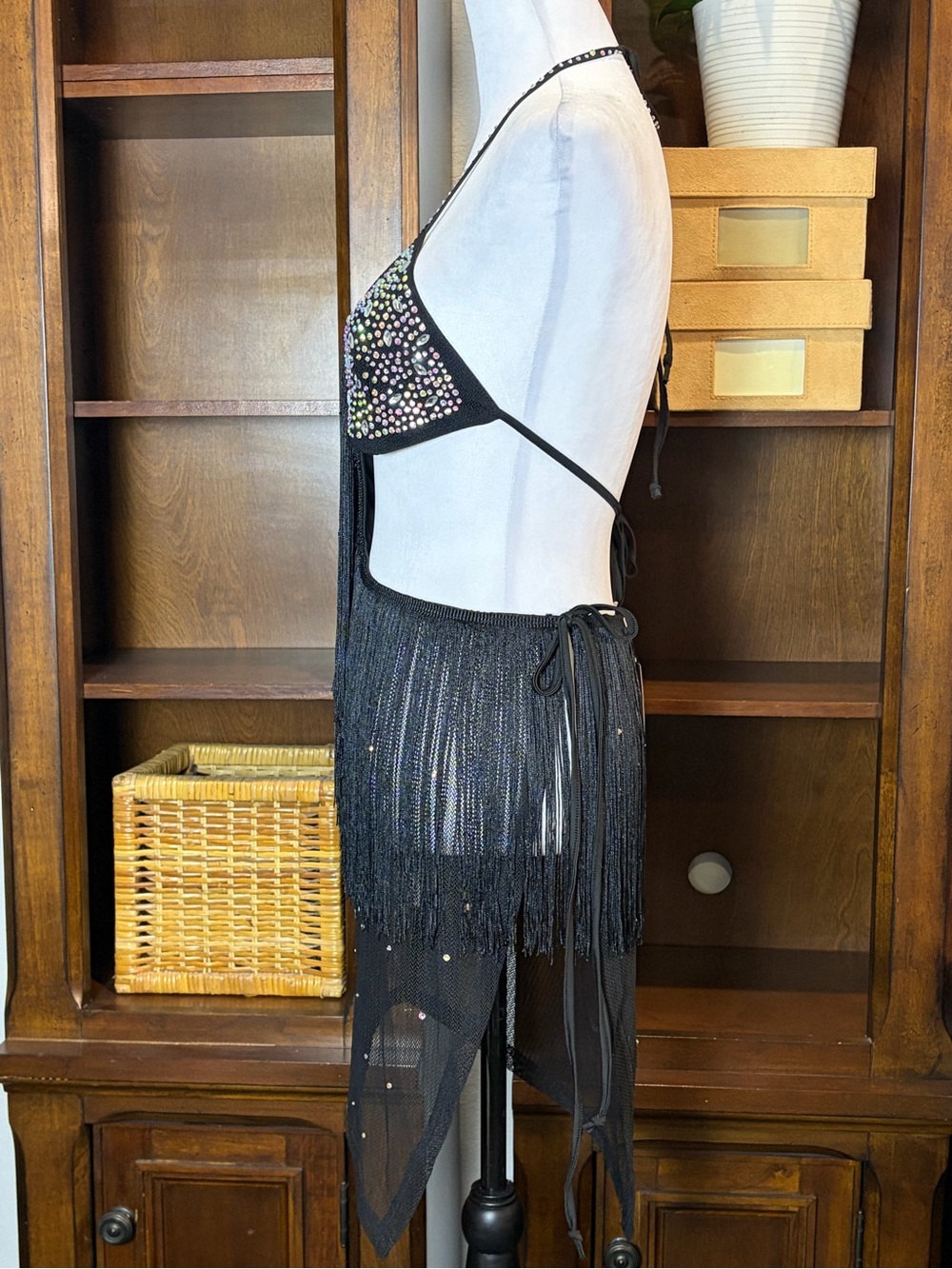 NWT 12th Tribe LeAnn Black Rhinestone Fringe Mini Dress | Size L - Picture 6 of 16